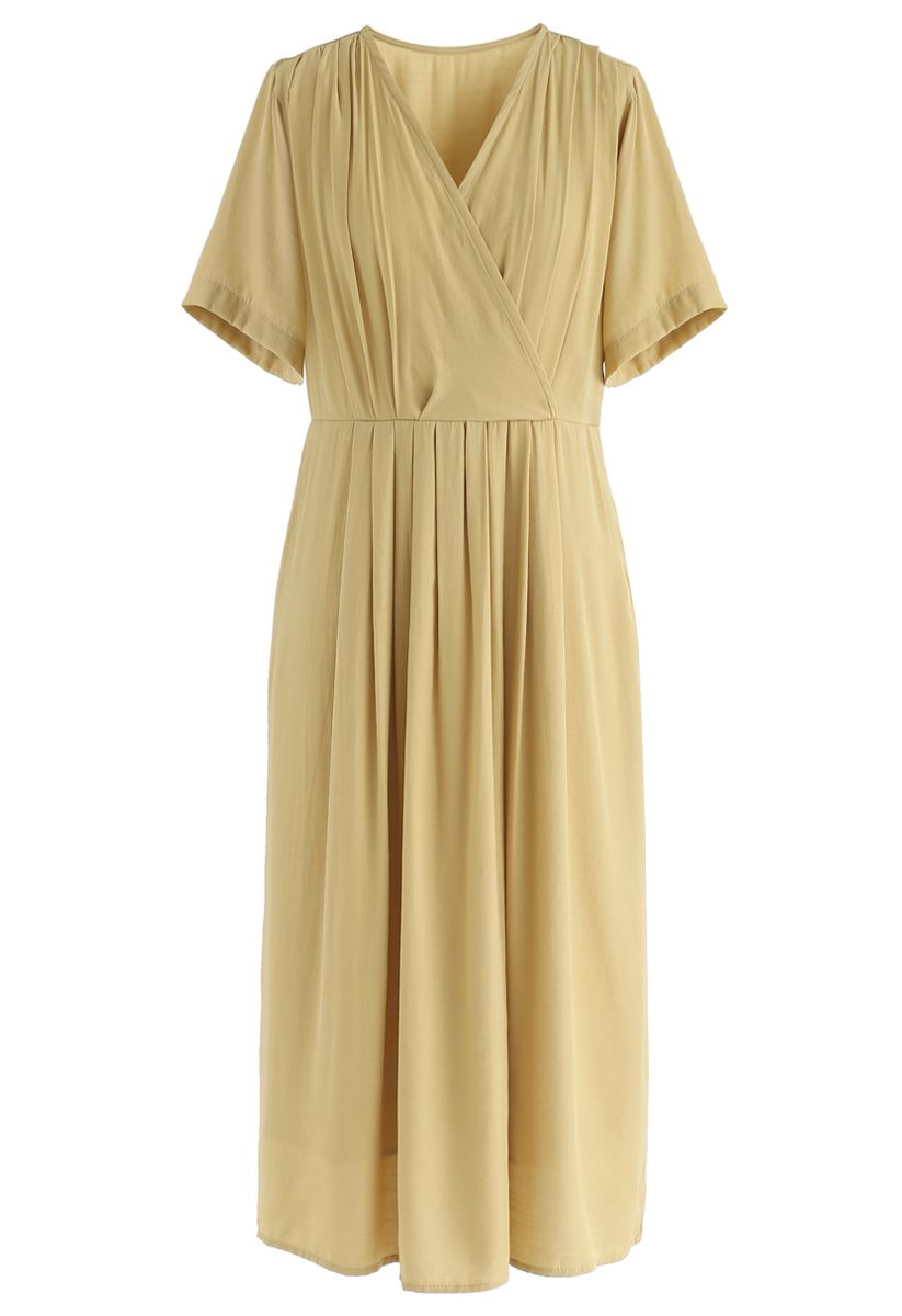 Just Luv Me Pleated Wrap Dress in Mustard