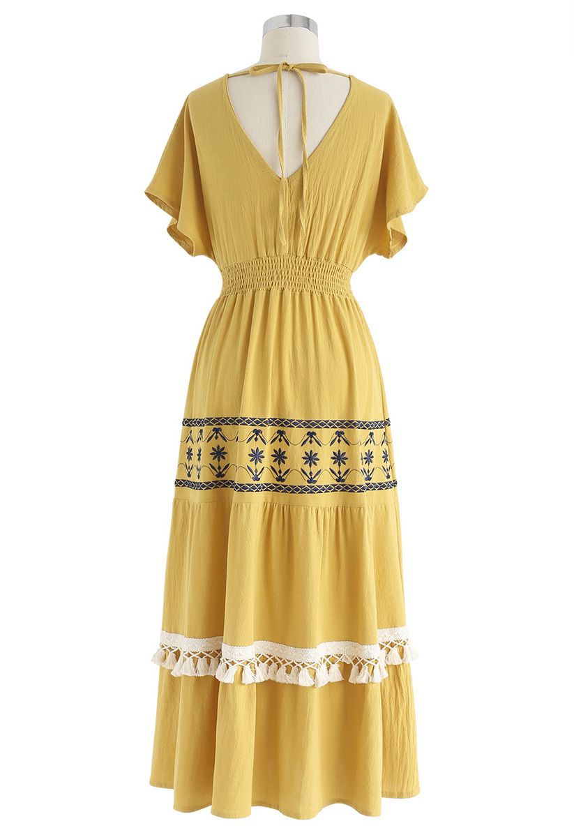 My Only Wish Boho Wrap Dress in Mustard - Retro, Indie and Unique Fashion