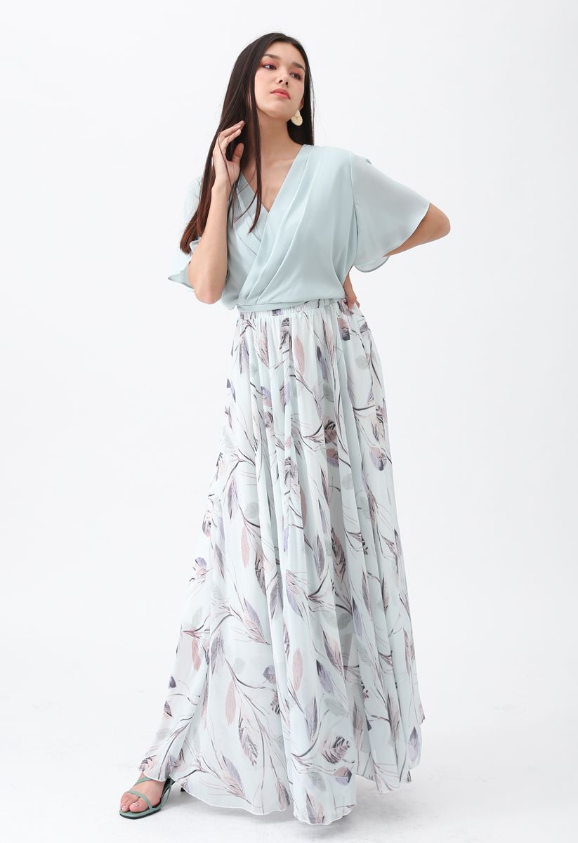 Minty Sweet Leaves Chiffon Maxi Skirt - Retro, Indie and Unique Fashion