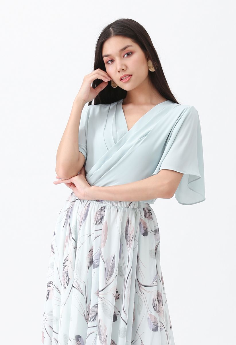 Stay Chic Cropped Cape Top in Mint