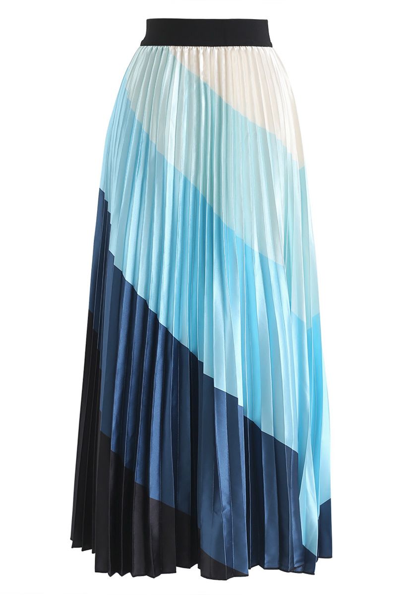 Drama in Color Stripe Pleated Maxi Skirt in Blue - Retro, Indie and ...