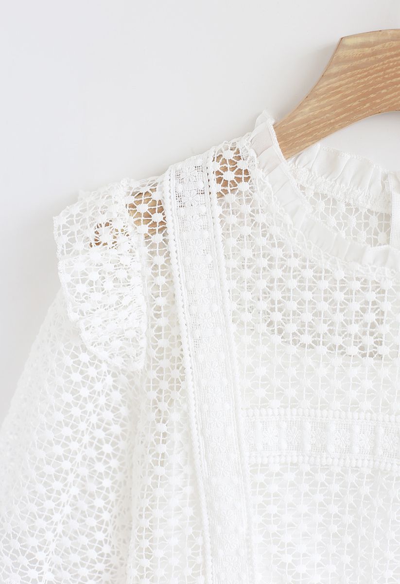 Part of My Dream Short Sleeves Crochet Top in White