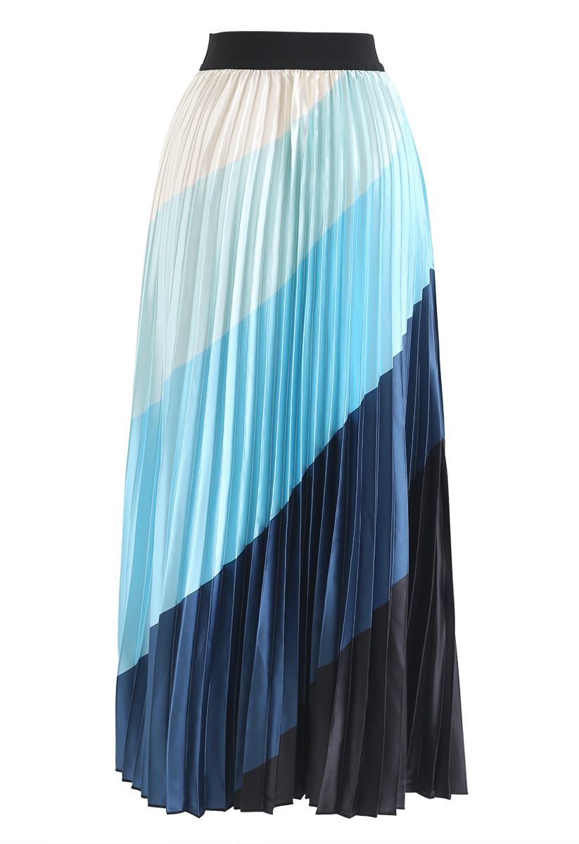Drama in Color Stripe Pleated Maxi Skirt in Blue