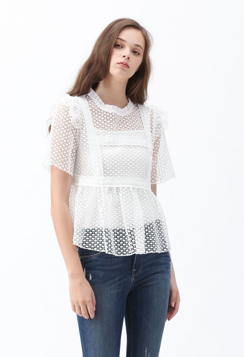 Part of My Dream Short Sleeves Crochet Top in White