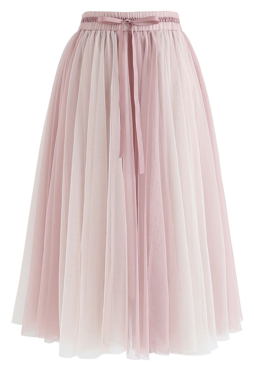 Amore Mesh Tulle Skirt in Pink