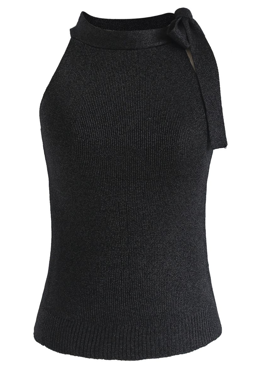 Sassy Bow Halter Neck Knit Top in Black - Retro, Indie and Unique Fashion