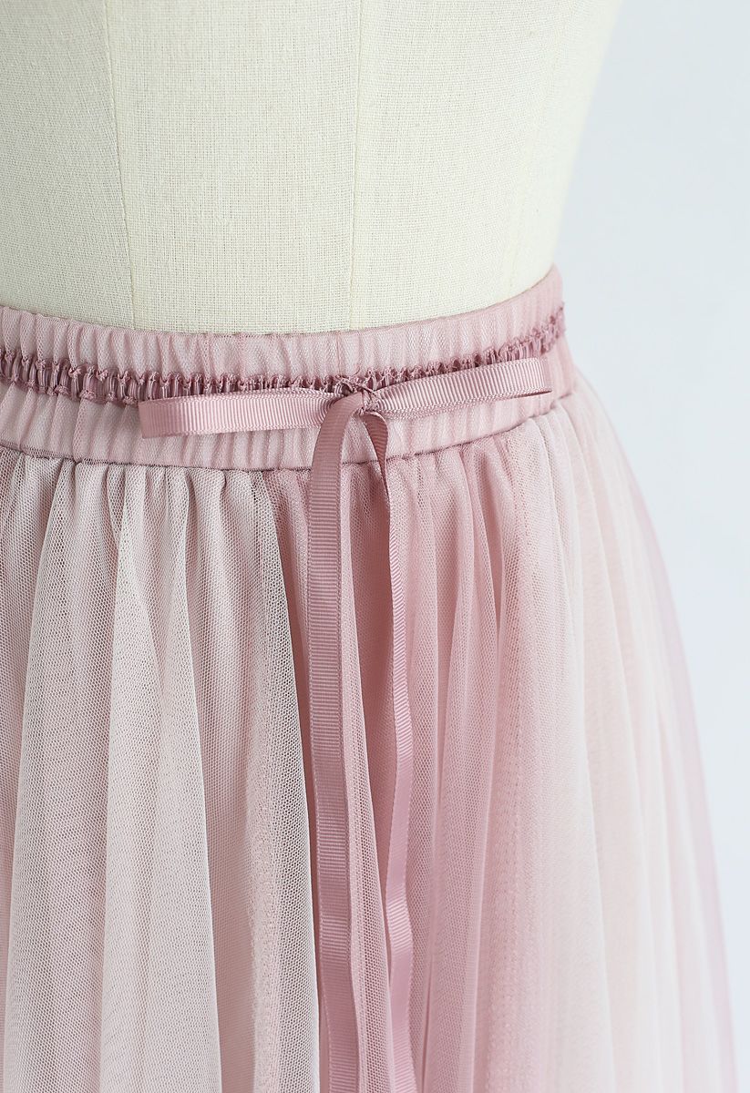 Amore Mesh Tulle Skirt in Pink