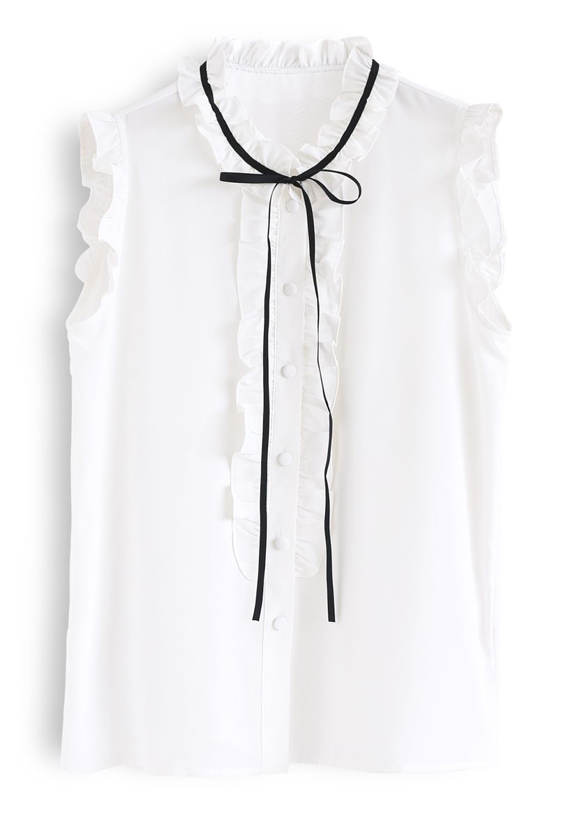 Bit of Frill Sleeveless Chiffon Top in White - Retro, Indie and Unique ...