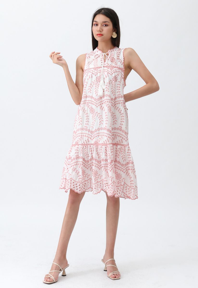 Try To Be Boho Eyelet Dress in Pink Embroidery