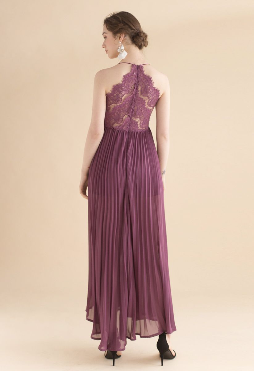 Go Gracefully Lace Pleated Maxi Dress in Violet