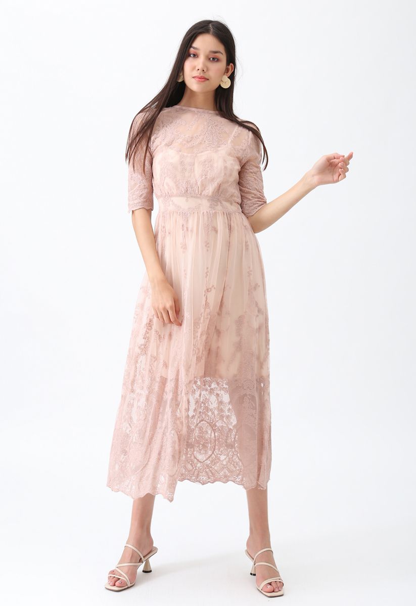 Spotlight on Me Embroidered Mesh Dress in Blush - Retro, Indie and ...