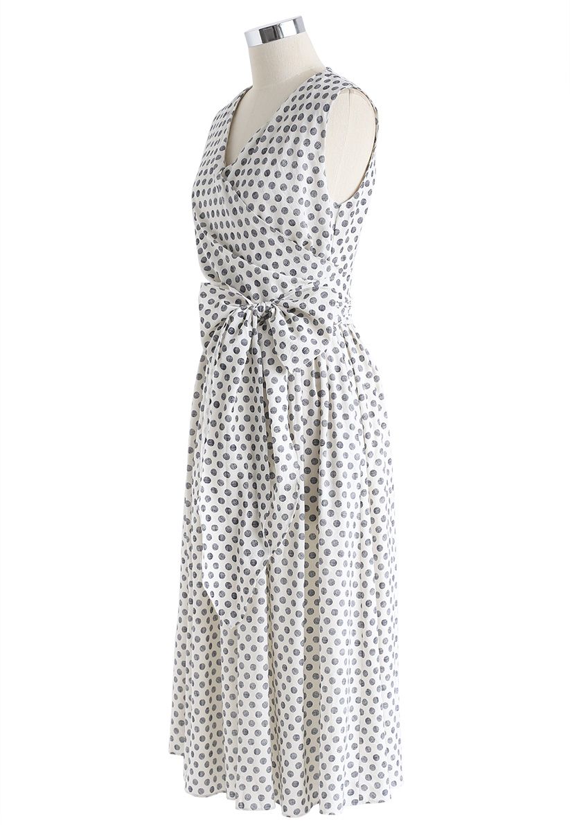Wide Spaces Polka Dots Wrapped Dress in Navy