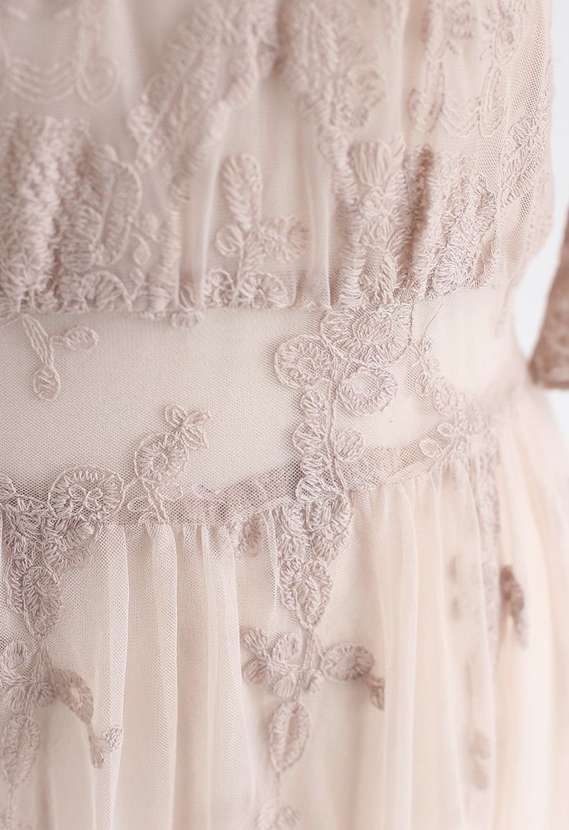 Spotlight on Me Embroidered Mesh Dress in Blush