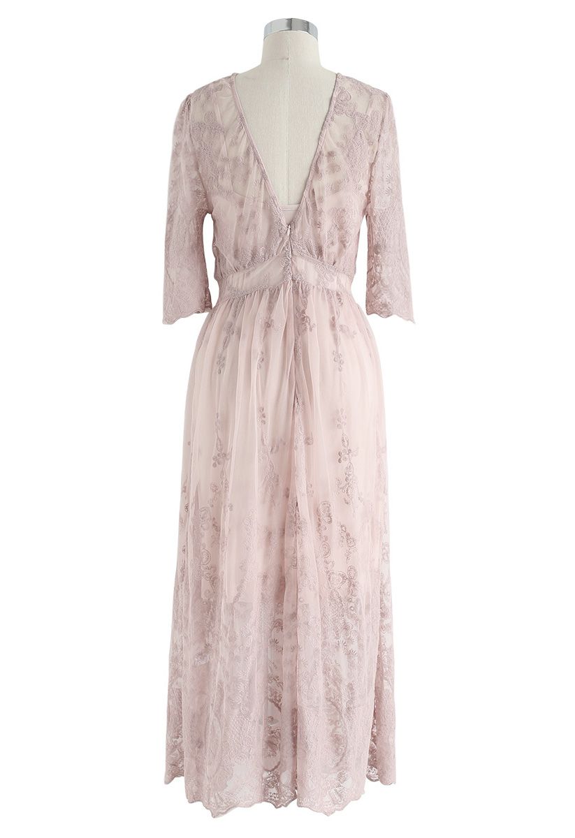 Spotlight on Me Embroidered Mesh Dress in Blush