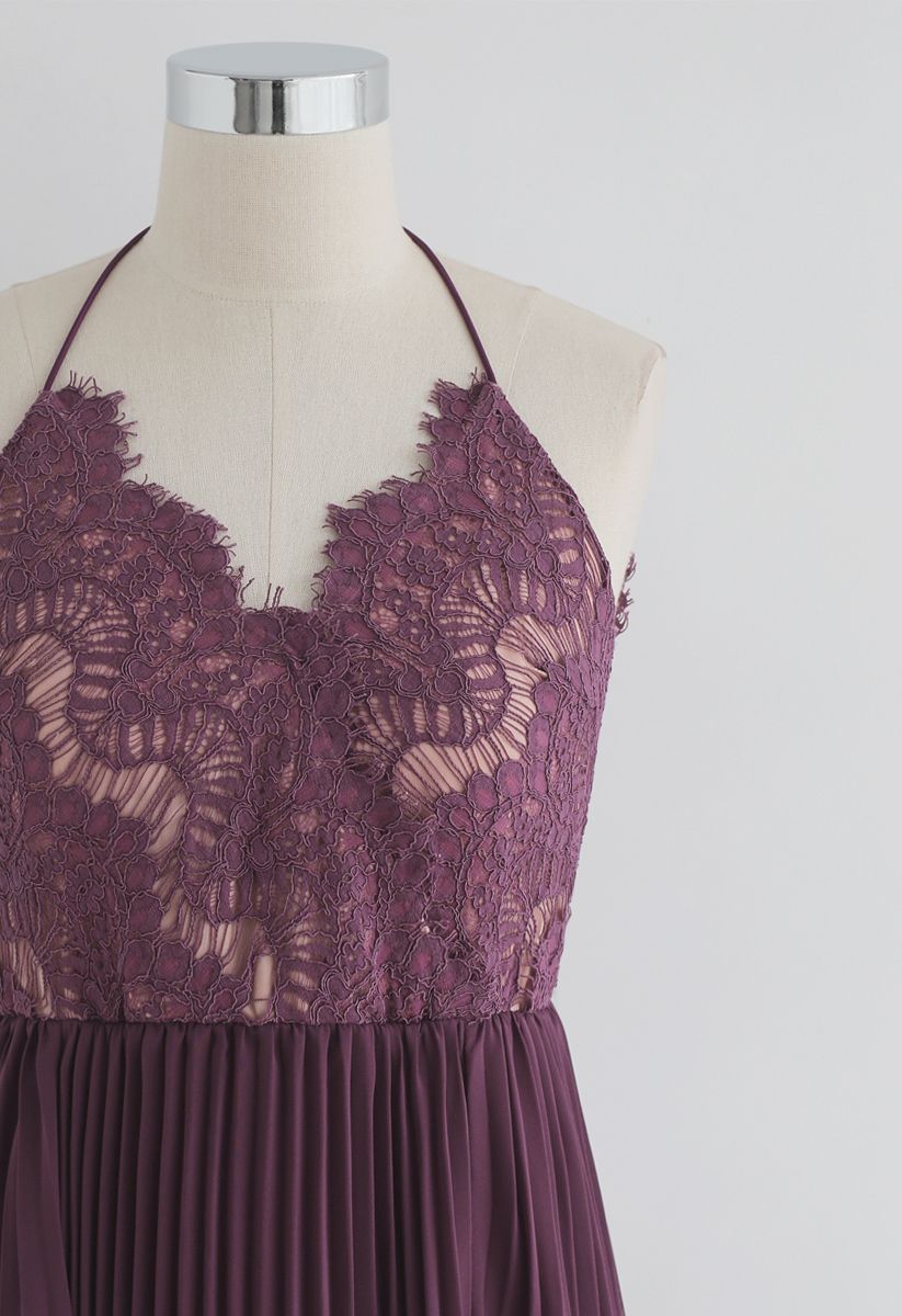 Go Gracefully Lace Pleated Maxi Dress in Violet