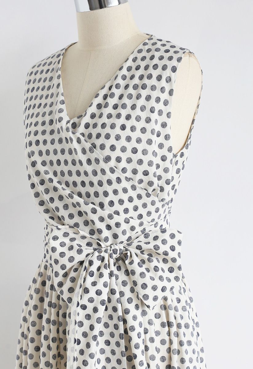 Wide Spaces Polka Dots Wrapped Dress in Navy
