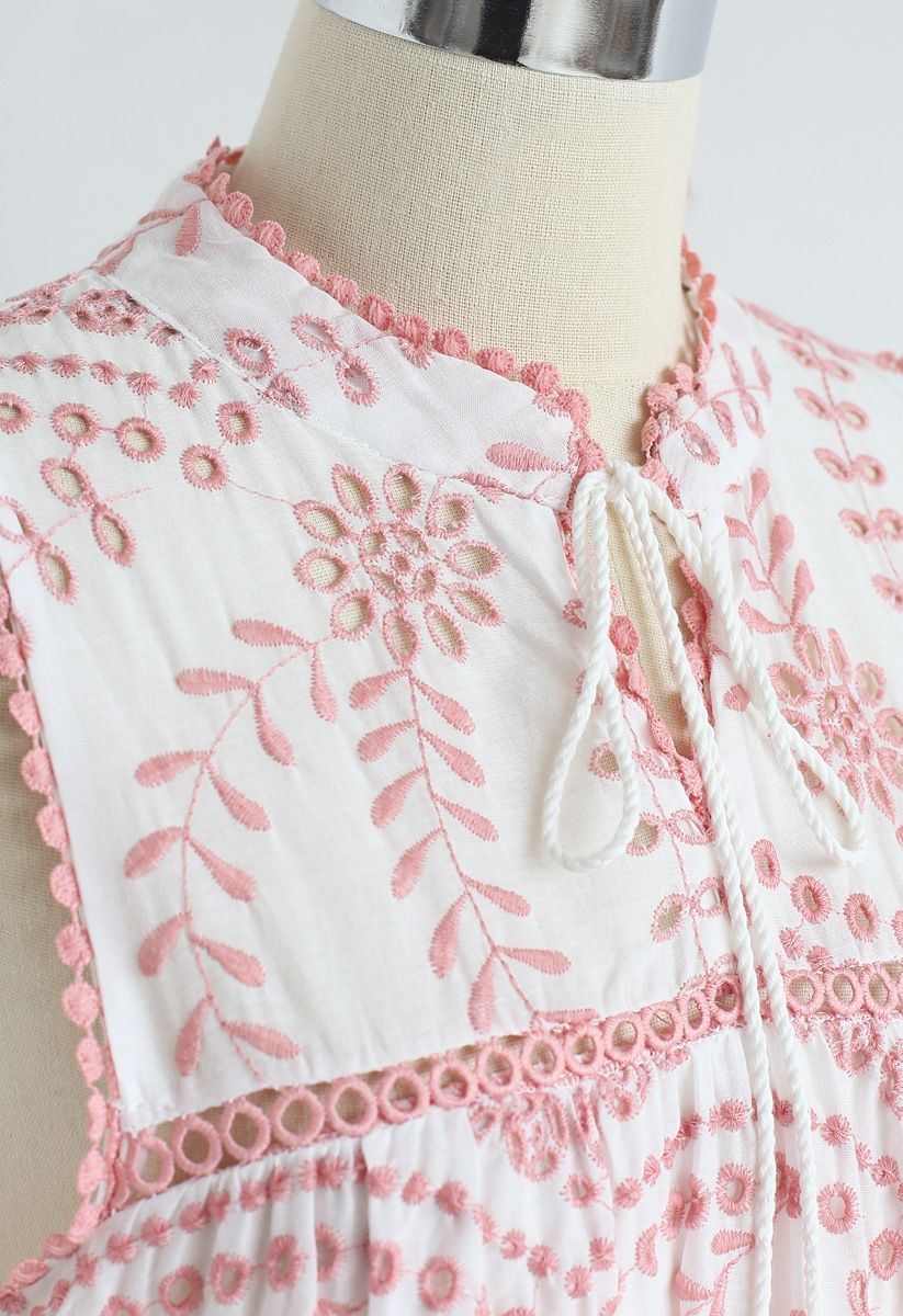 Try To Be Boho Eyelet Dress in Pink Embroidery