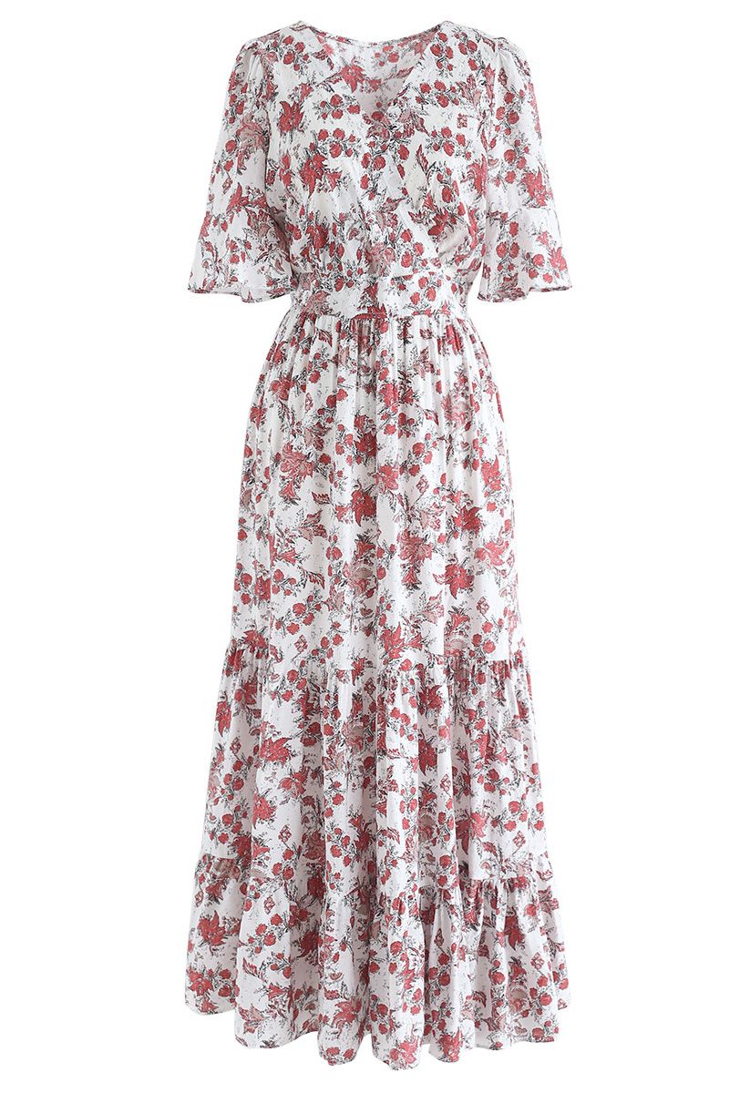 Floral Fairyland Wrap Chiffon Maxi Dress in White - Retro, Indie and ...