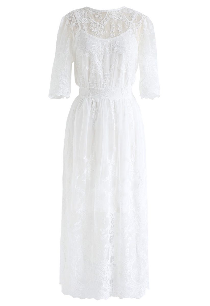 Spotlight on Me Embroidered Mesh Dress in White