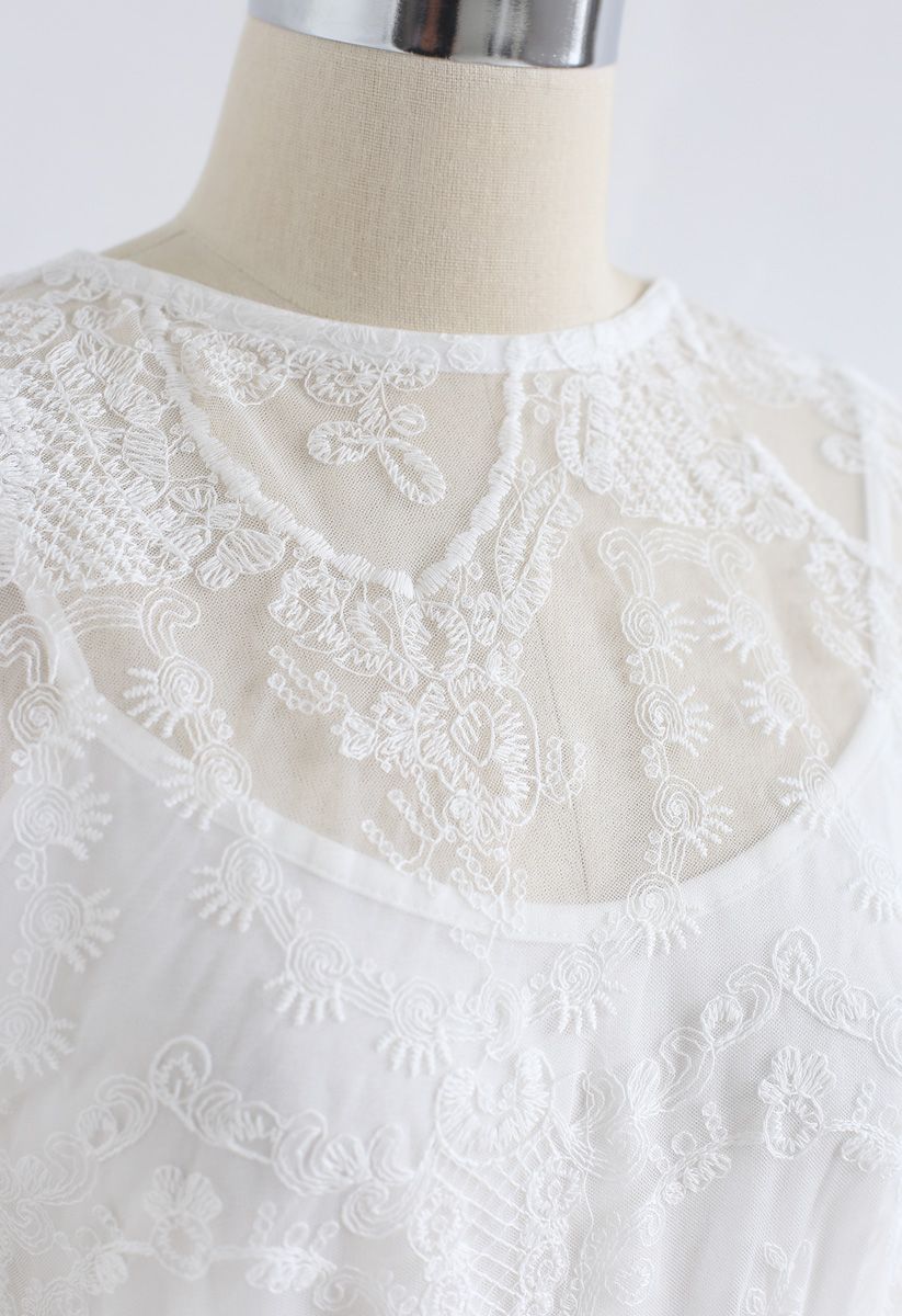 Spotlight on Me Embroidered Mesh Dress in White - Retro, Indie and ...