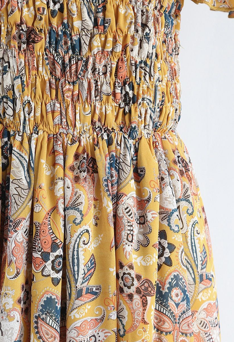 Vintage Floral Off-Shoulder Chiffon Maxi Dress