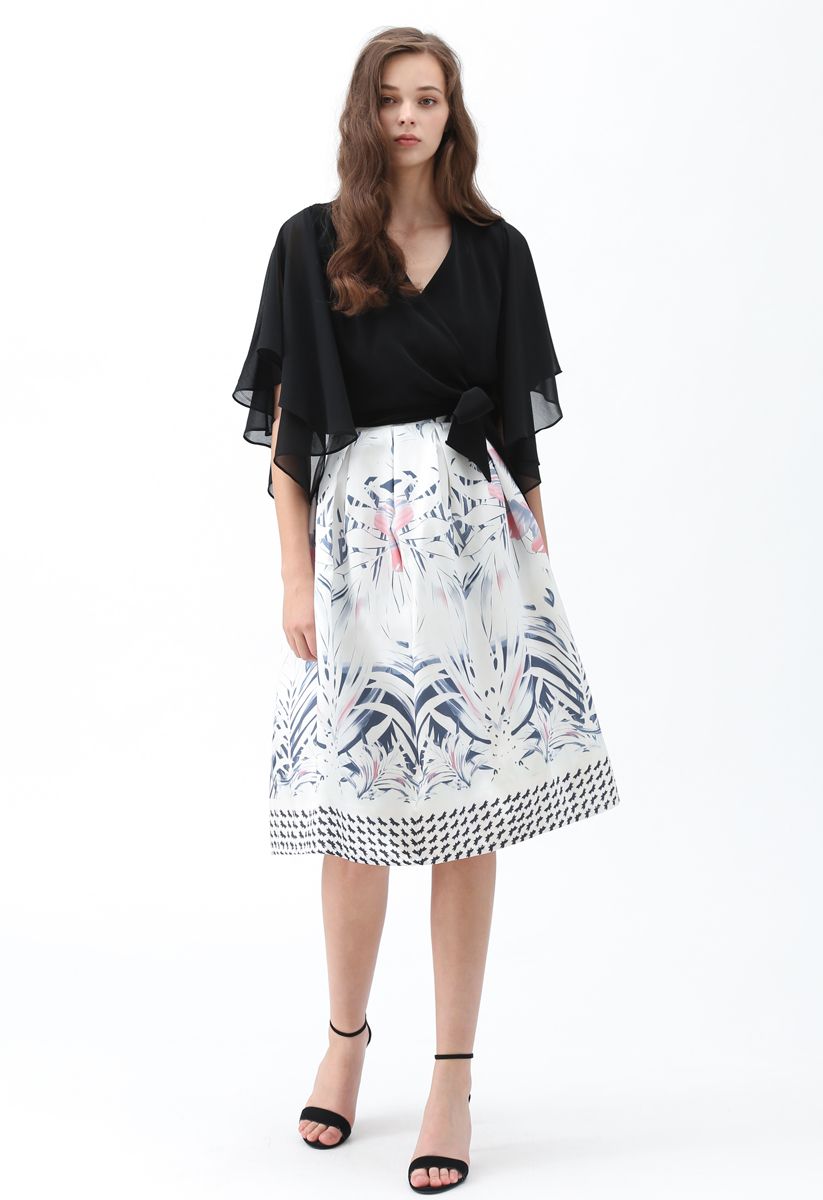 Full-Blown Flowers Printed Midi Skirt