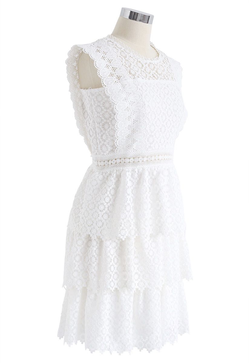Pleasant Surprises Tiered Crochet Sleeveless Dress in White - Retro ...