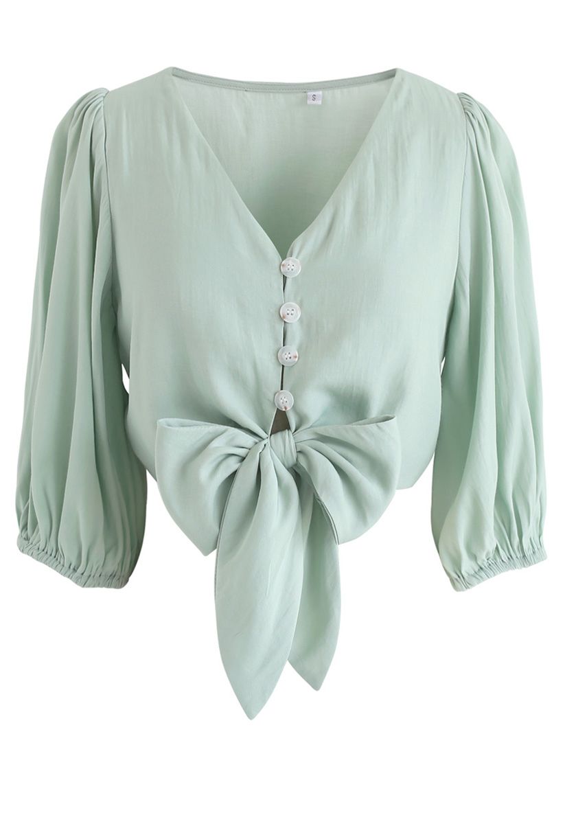 Sweet and Sound Bowknot Crop Top in Mint
