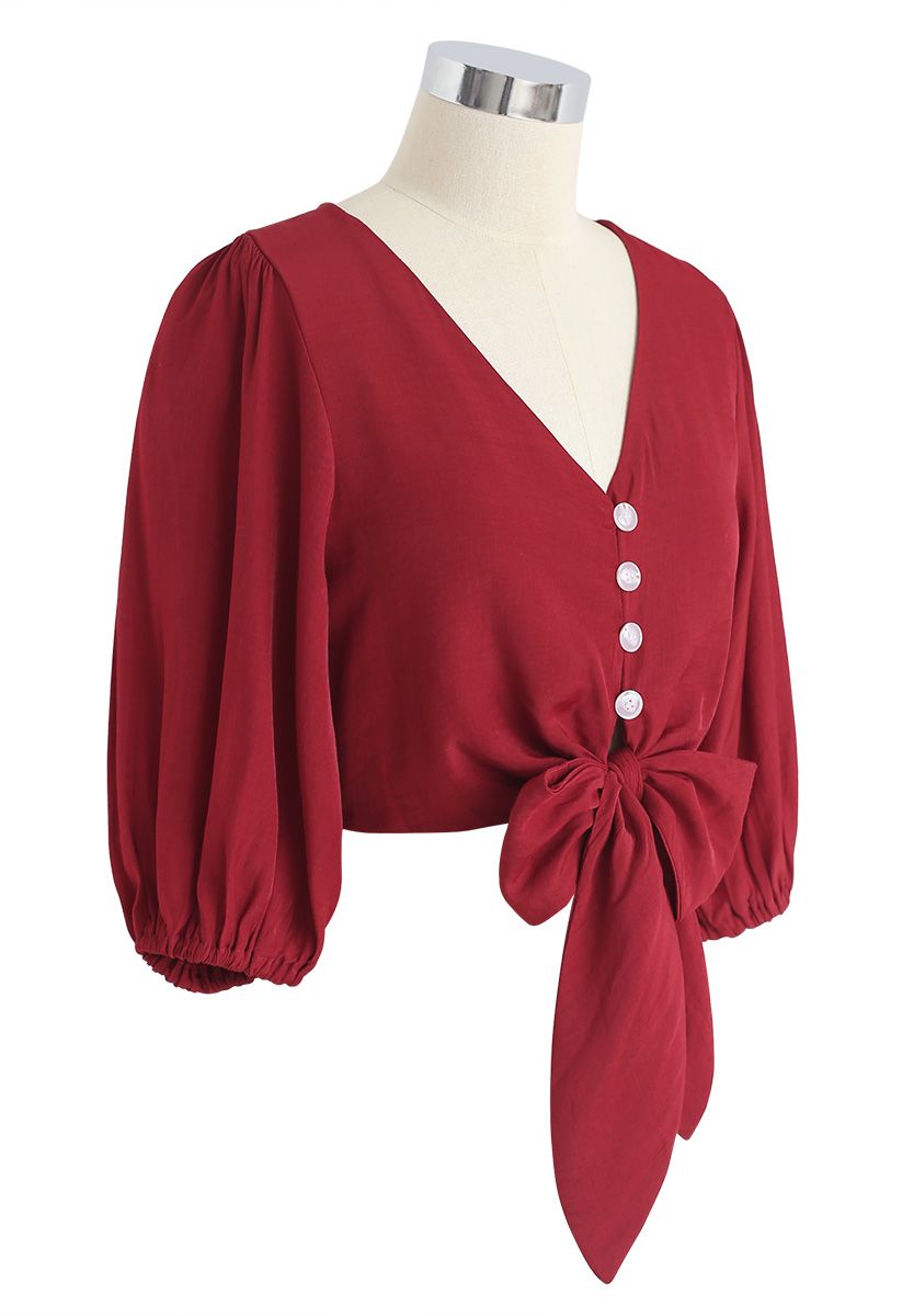 Sweet and Sound Bowknot Crop Top in Red