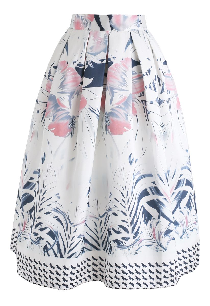 Full-Blown Flowers Printed Midi Skirt - Retro, Indie and Unique 