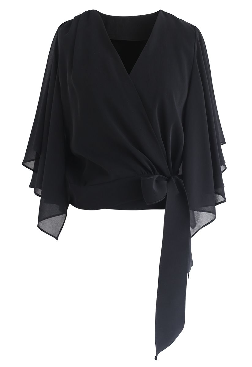 Chic Natural Cropped Cape Top in Black