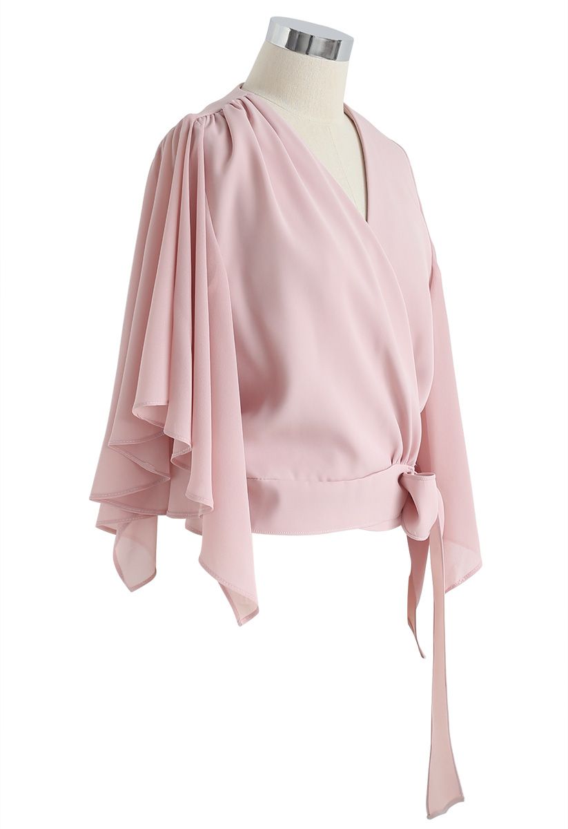 Chic Natural Cropped Cape Top in Pink