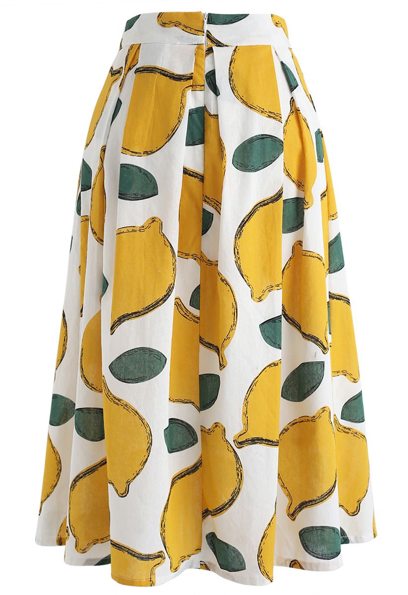 Summer Cool Lemon A-Line Midi Skirt 