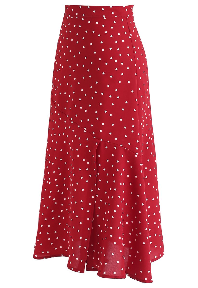 Get It Started Polka Dots Midi Skirt in Red