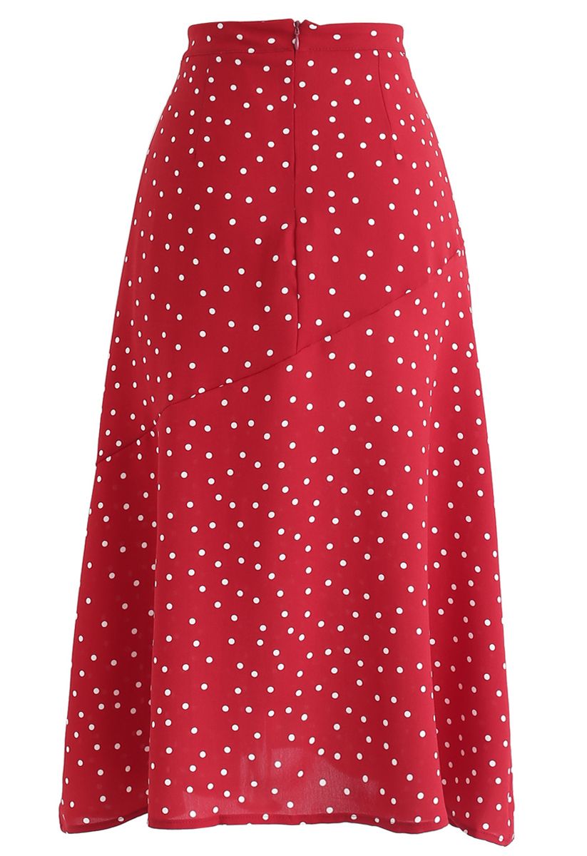 Get It Started Polka Dots Midi Skirt in Red