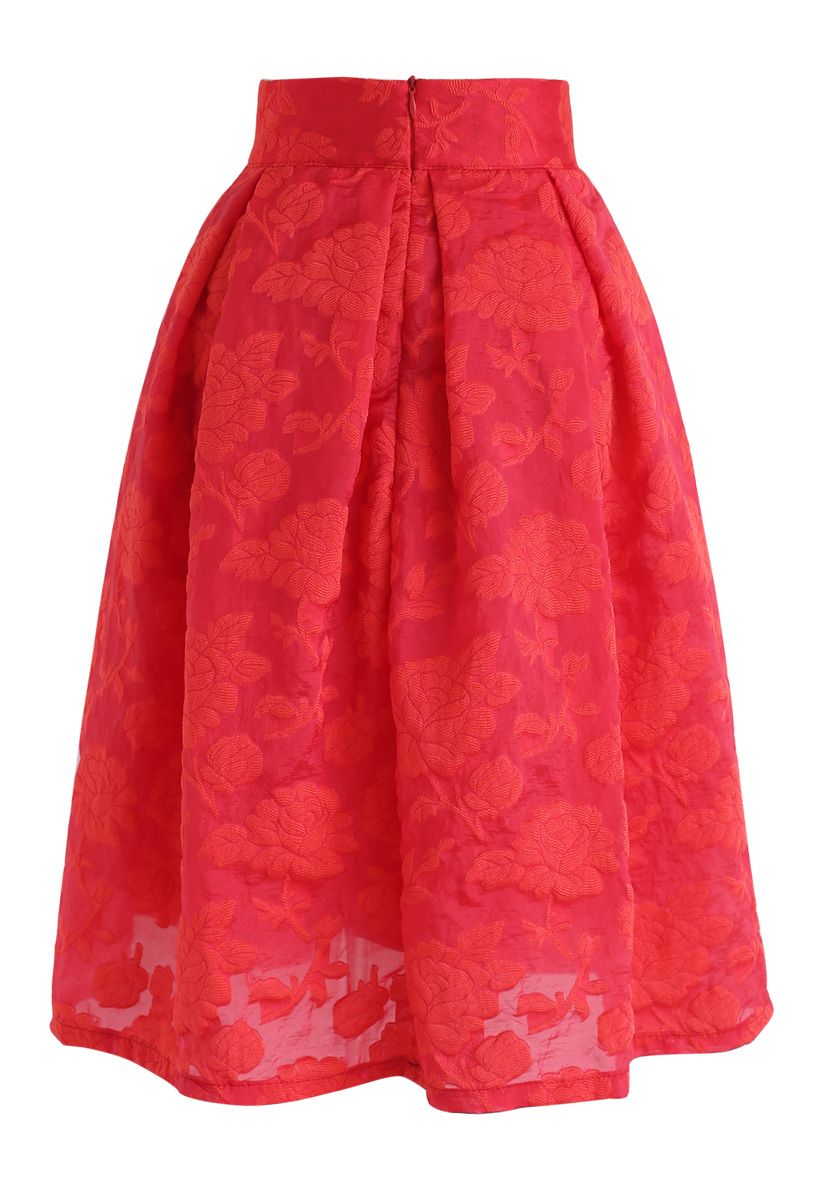 Rose Garden Bowknot Pleated Skirt in Red