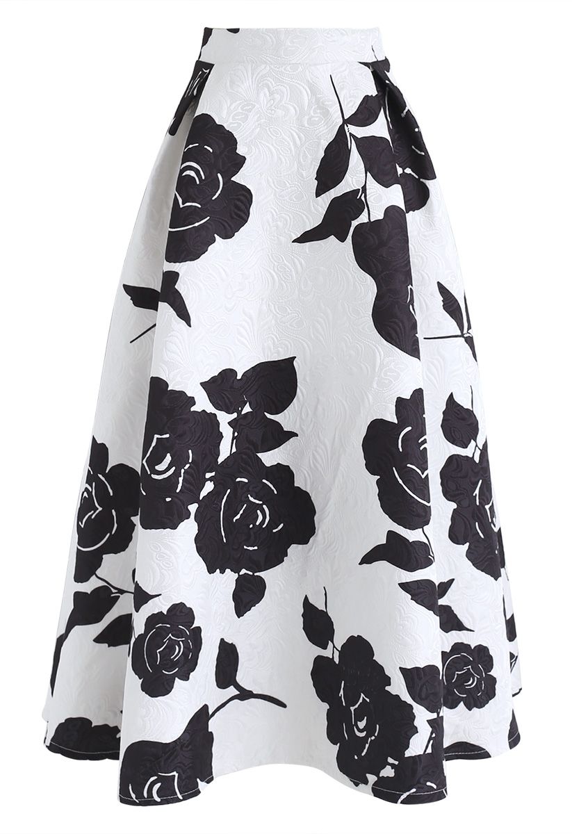 Mysterious Rosa Embossed Print Midi Skirt