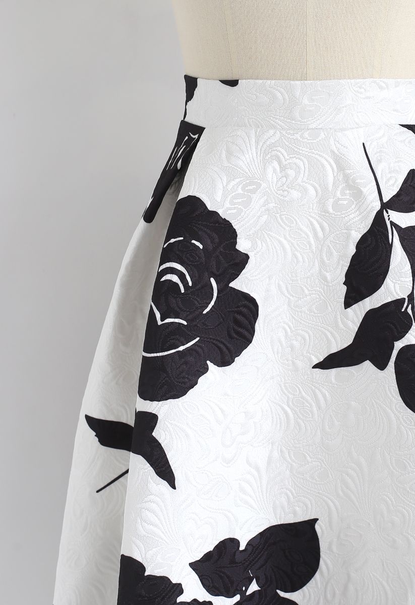 Mysterious Rosa Embossed Print Midi Skirt - Retro, Indie and Unique Fashion