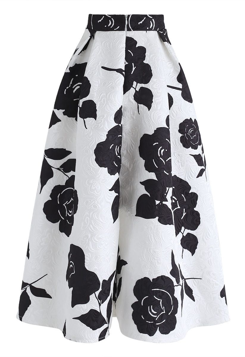 Mysterious Rosa Embossed Print Midi Skirt
