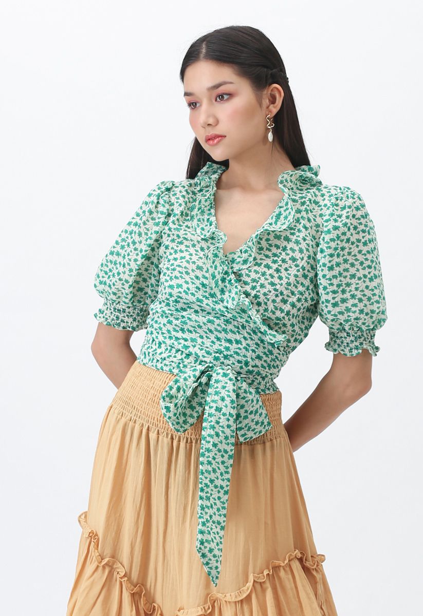 Tie Up a Bowknot Floret Wrapped Top in Green - Retro, Indie and Unique ...