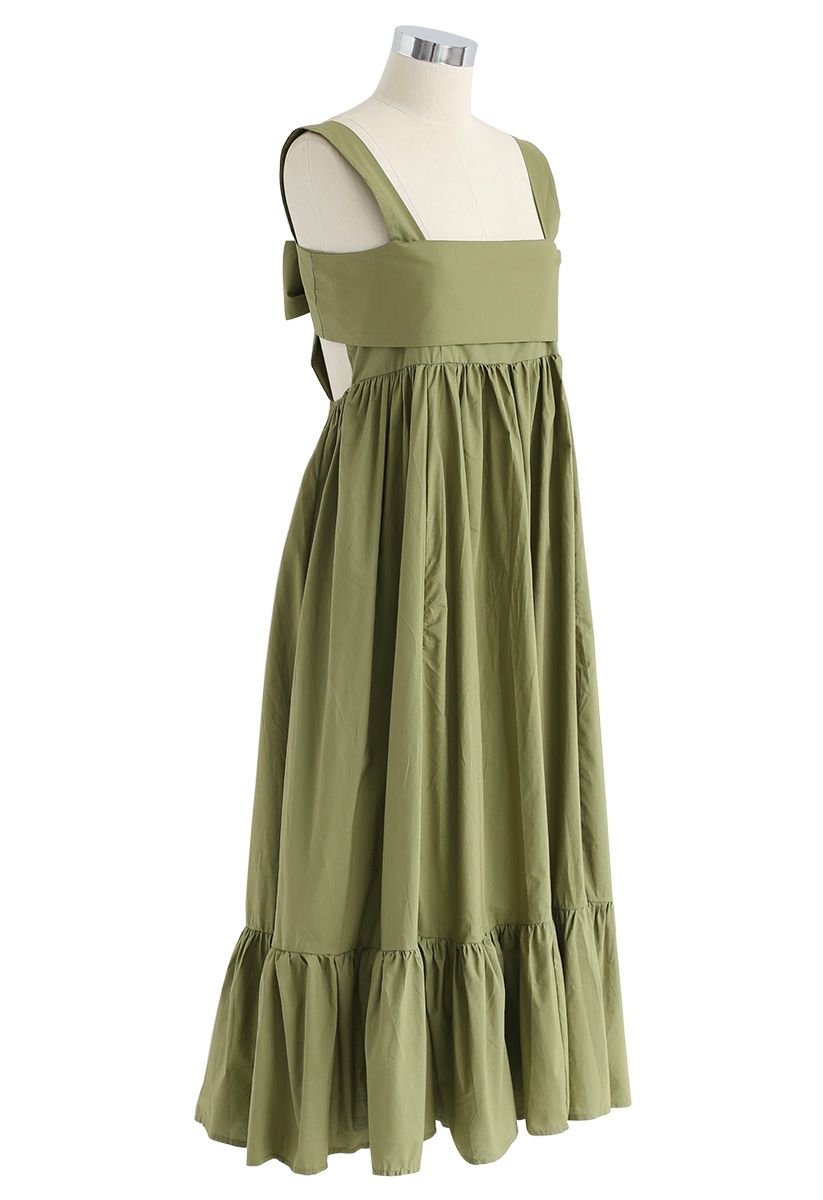 Joyful Aspects Backless Midi Dress in Army Green - Retro, Indie and ...