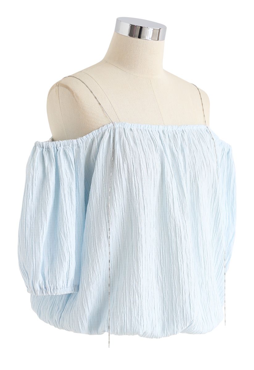 Forever Young Cold-Shoulder Top in Blue