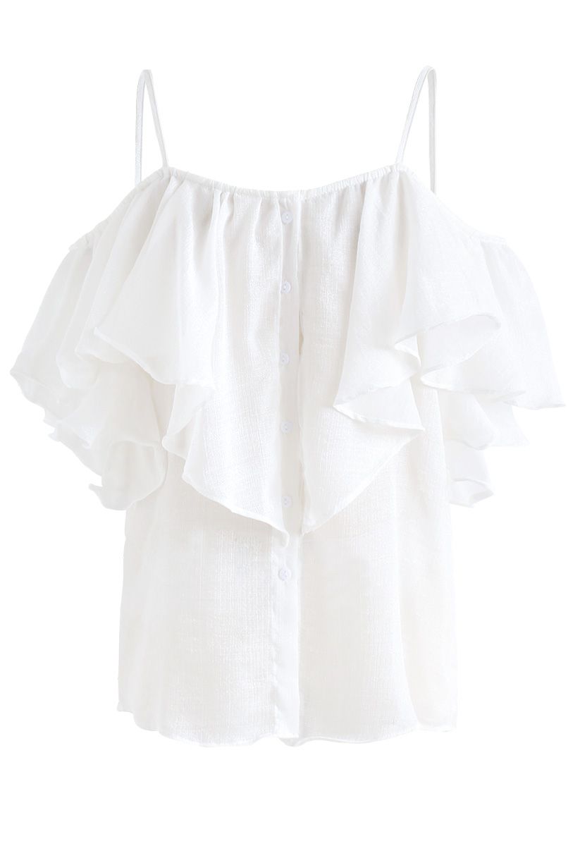 Lovely Me Cold-Shoulder Ruffle Top in White - Retro, Indie and Unique ...