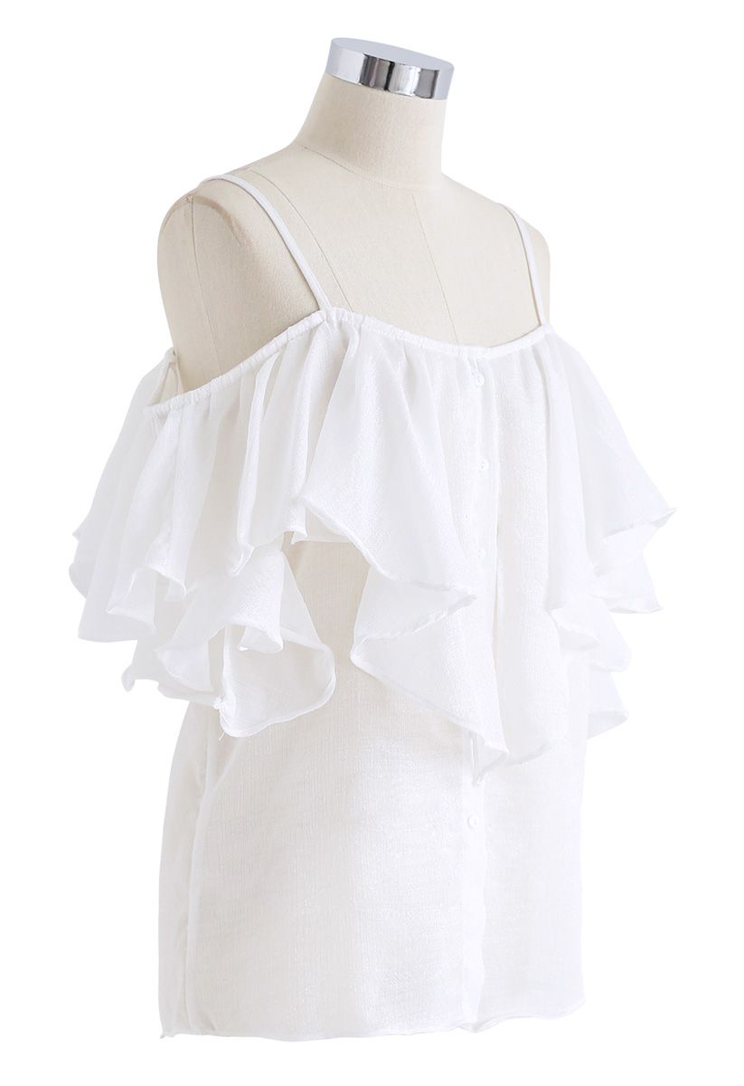 Lovely Me Cold-Shoulder Ruffle Top in White