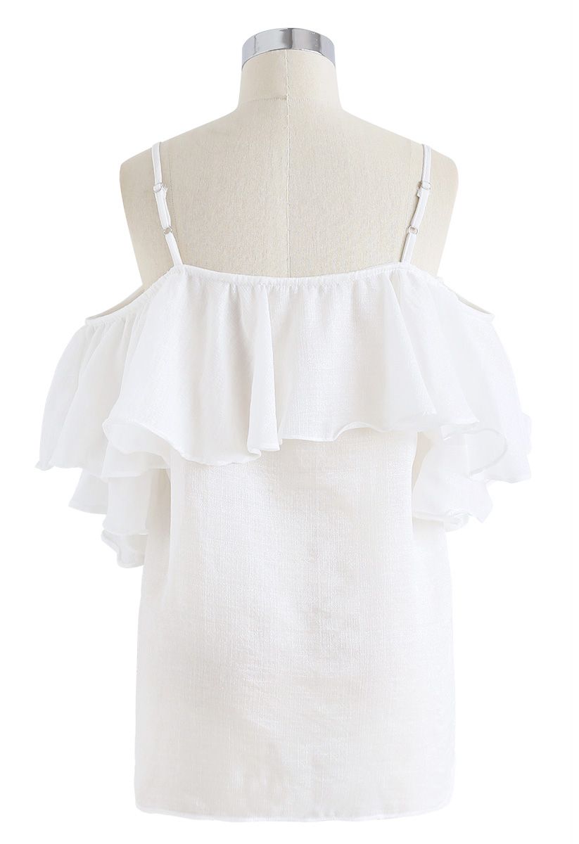 Lovely Me Cold-Shoulder Ruffle Top in White