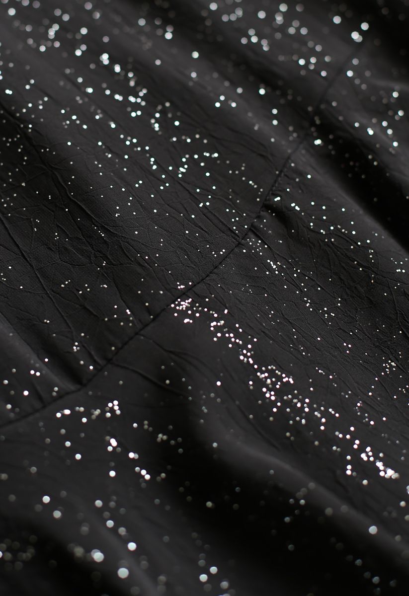 Glitter Shine Ruffle Midi Skirt in Black