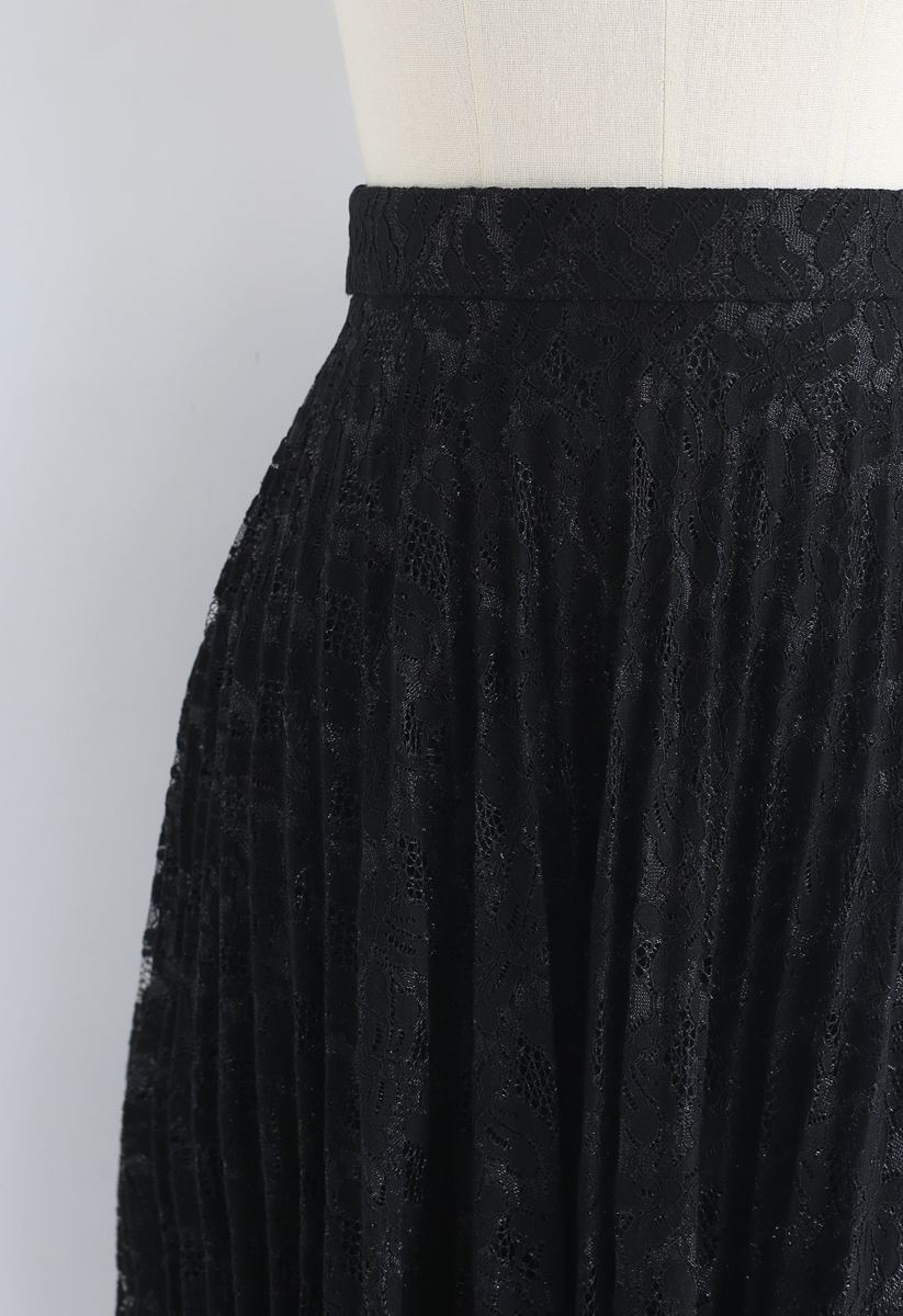 Lacy Romance Asymmetric Midi Skirt in Black
