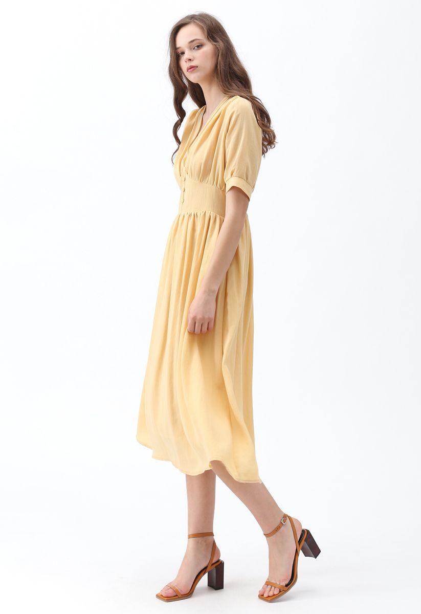You Wanna Be V-Neck Dress in Mustard 