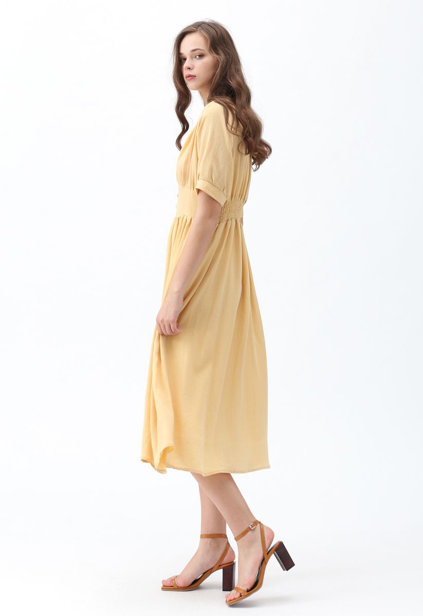 You Wanna Be V-Neck Dress in Mustard 