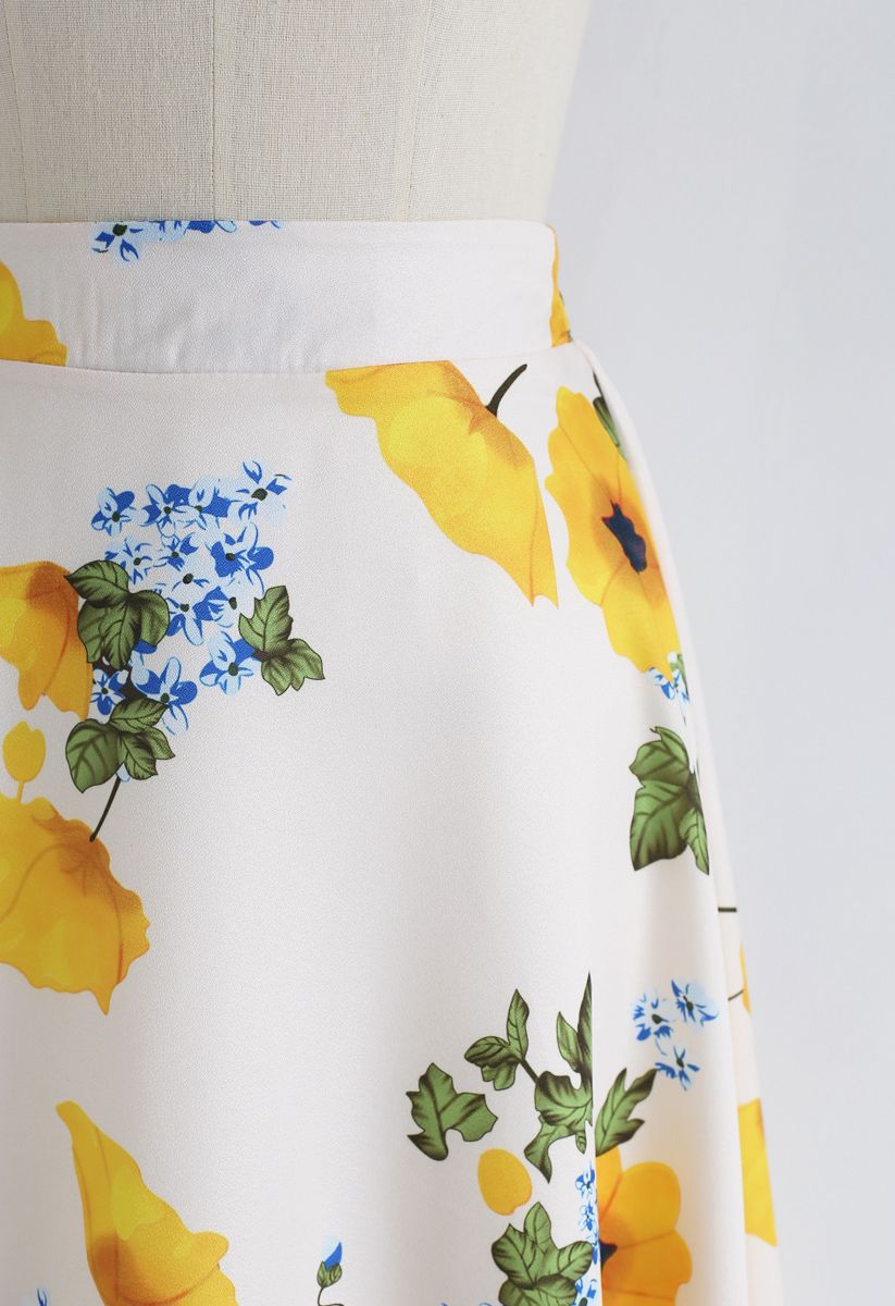 Yellow Morning Glories Printed A-Line Skirt - Retro, Indie and Unique ...